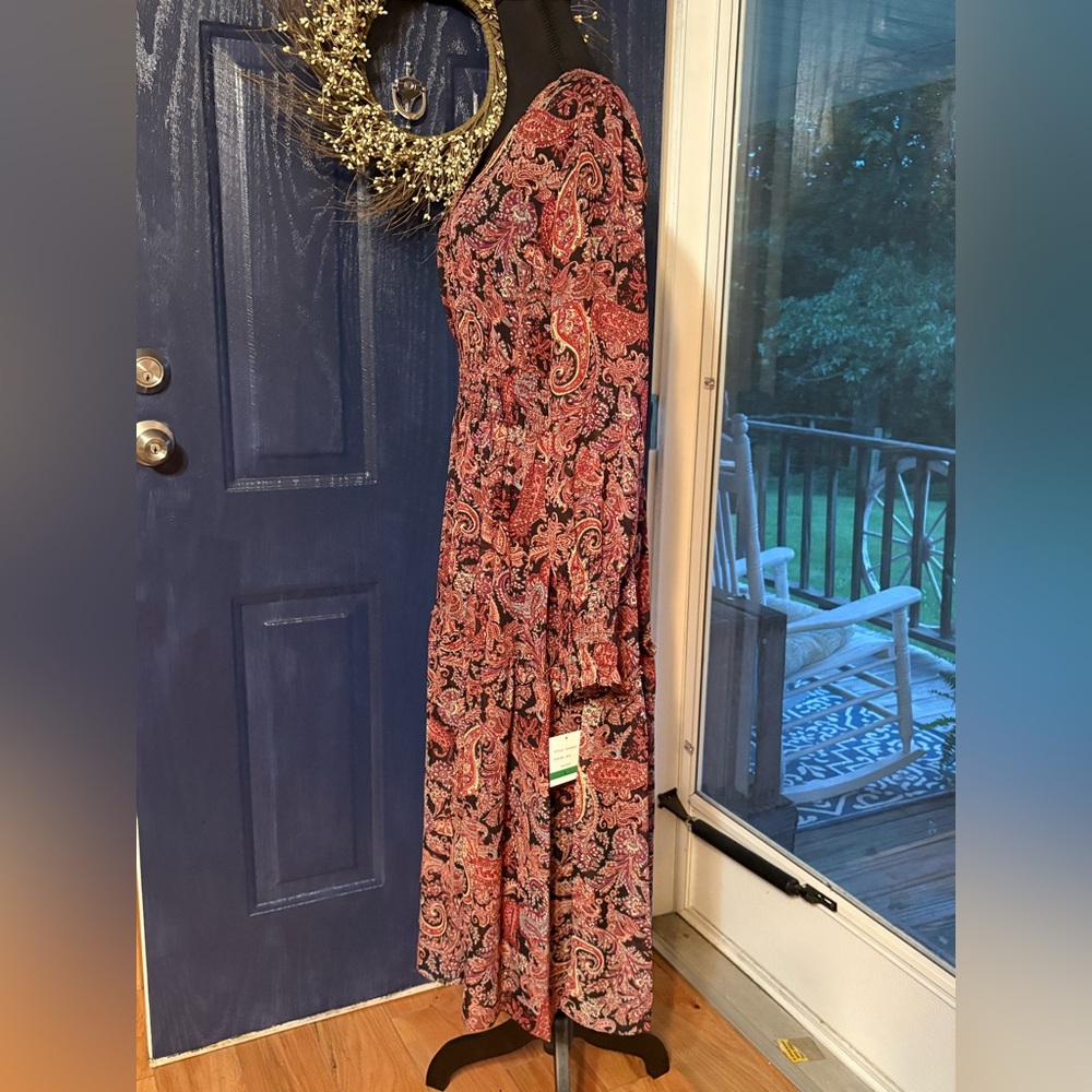 JUST TAYLOR Women’s Long Sleeve Maxi Fit Flare Paisley Boho Lined Size L NWT - Picture 3 of 14